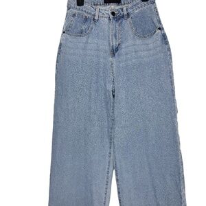 100% cotton new blue high-waist wide-leg jeans